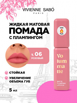 VS Устойчивая жидкая матовая помада для губ с плампингом "Volummatte" тон 06, пудрово-розовый