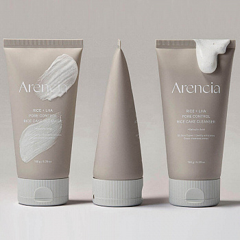 ARENCIA Rice + LHA Pore Control Rice Cake Cleanser 150ml,Пенка с кислотами от чёрных точек 15